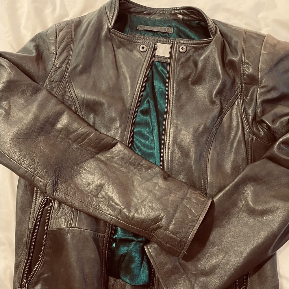 Marc Jacobs stand collar genuine leather jacket